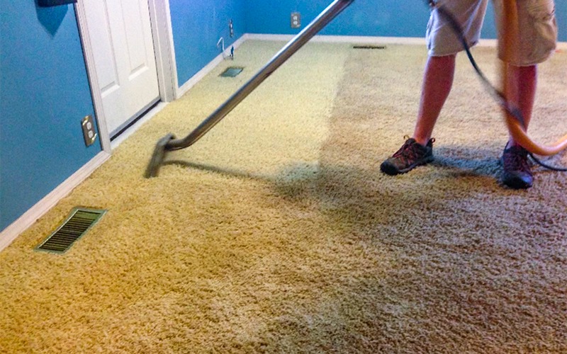 Steamway employee professionally cleaning carpet