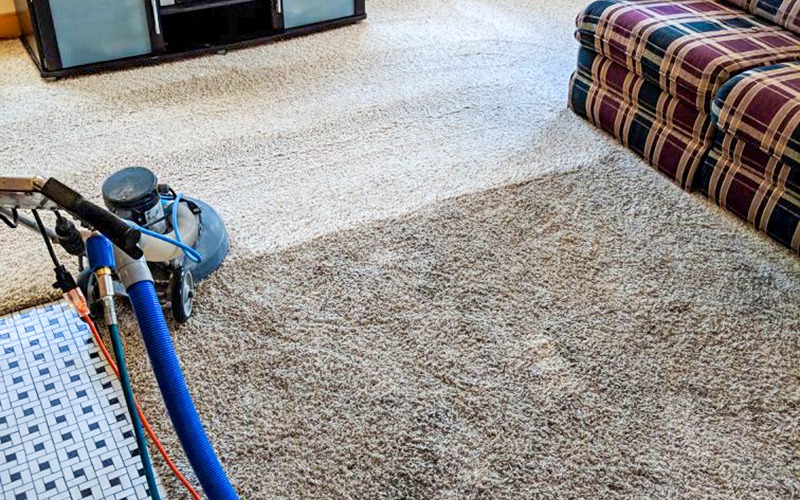 Before and after of Steamway carpet cleaning